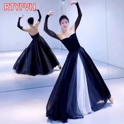 White Moonlight 720 Degrees Classical Dance Black and White Double layered Chinese Style Swinging Skirt Dance Dress