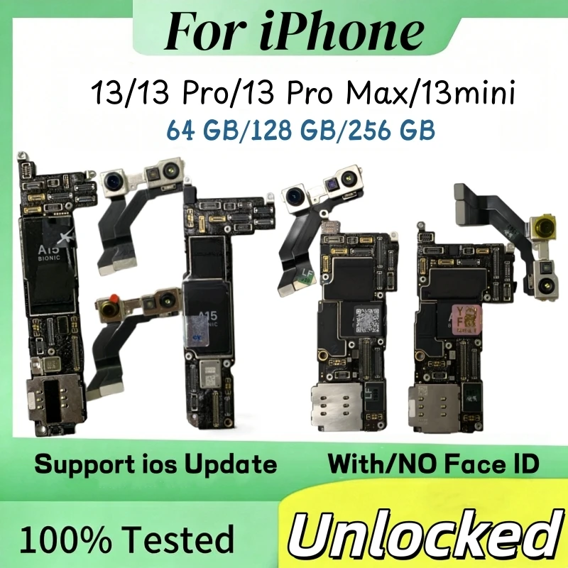 Placa base desbloqueada para iPhone 13 Pro Max con/sin Face ID, placa lógica para 13 Mini 13 Pro, iCloud limpio, compatible con actualizaciones.