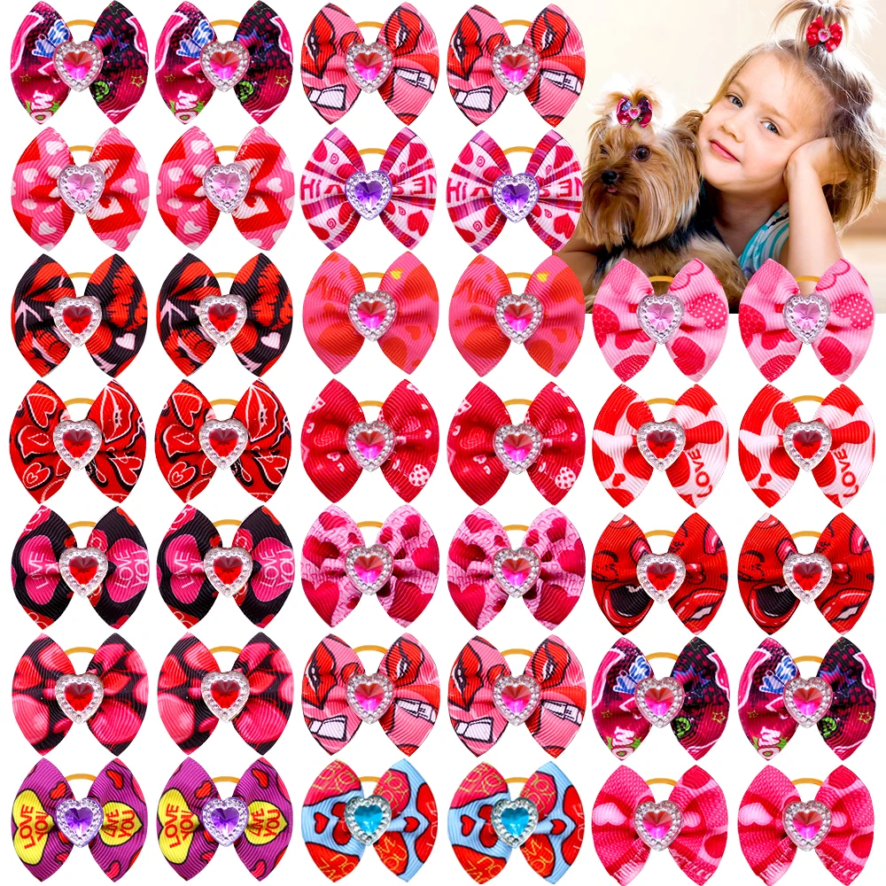 50PCS Dog Bows For Valentine's Day Hair Bows Love PInk Gril Dogs Hair Accessories Pet Grooming Accessories For Small Dogs