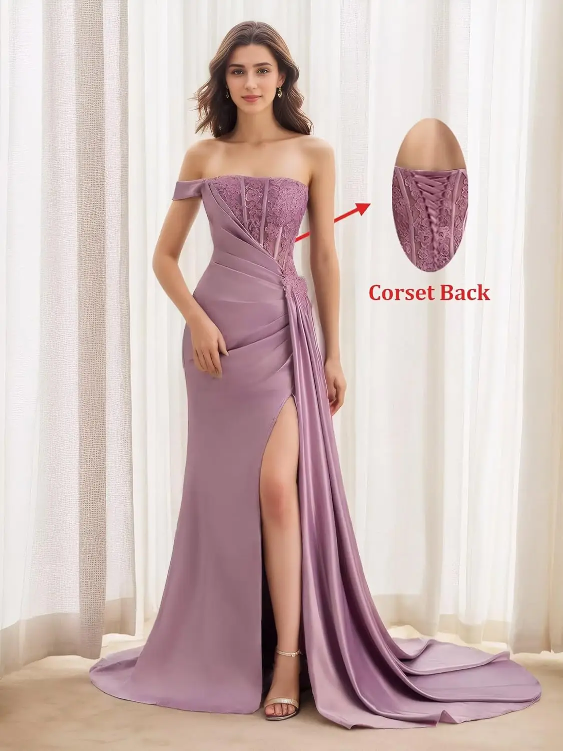 فستان وصيفة العروس بحورية البحر بكتف واحد للنساء مزين بالدانتيل للحفلات الراقصة، فساتين رسمية طويلة للحفلات المسائية #1