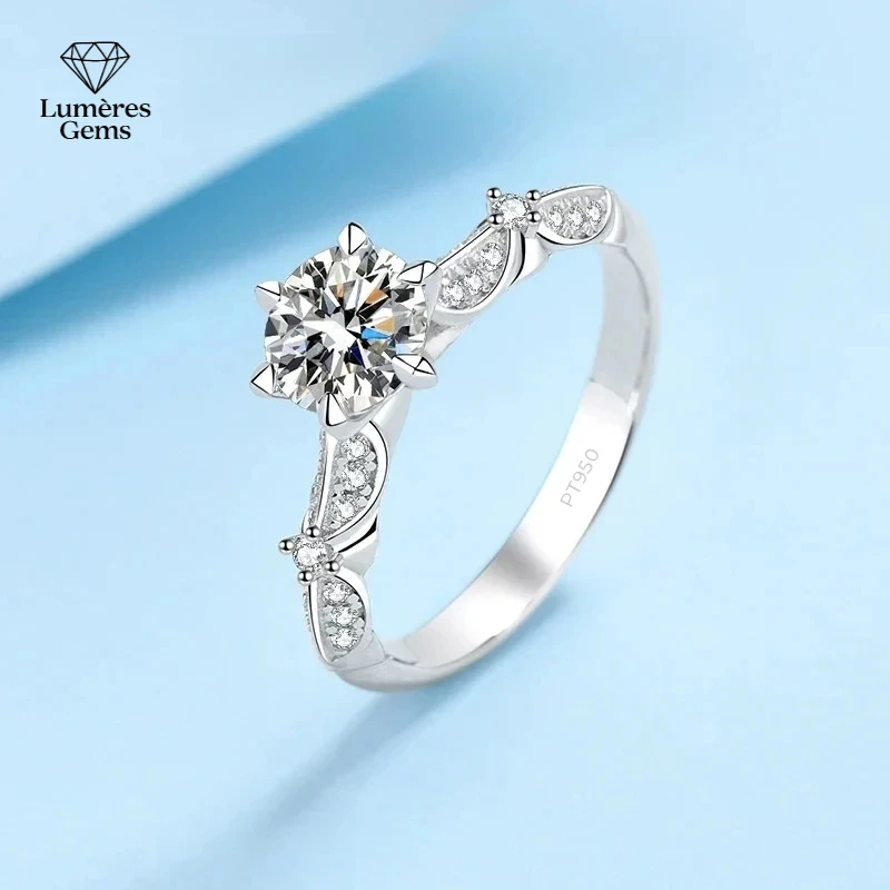 

New Style Hexagram Star PT950 Platinum Wedding Rings VVS1 DColor 1CT Moissanite Diamond Perfect Cut Brilliant Women Quality Ring