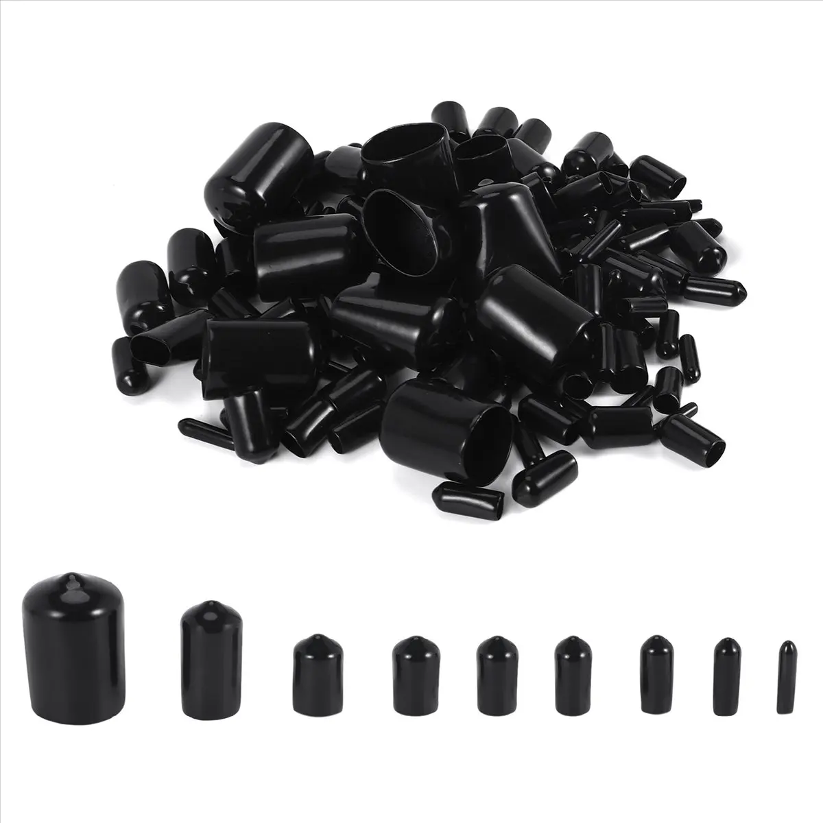 Jun.A-160Pcs Assorted Size Rubber End Caps, Flexible Thread Protector Caps Round Vinyl Bolt Cover Caps in 9 Size