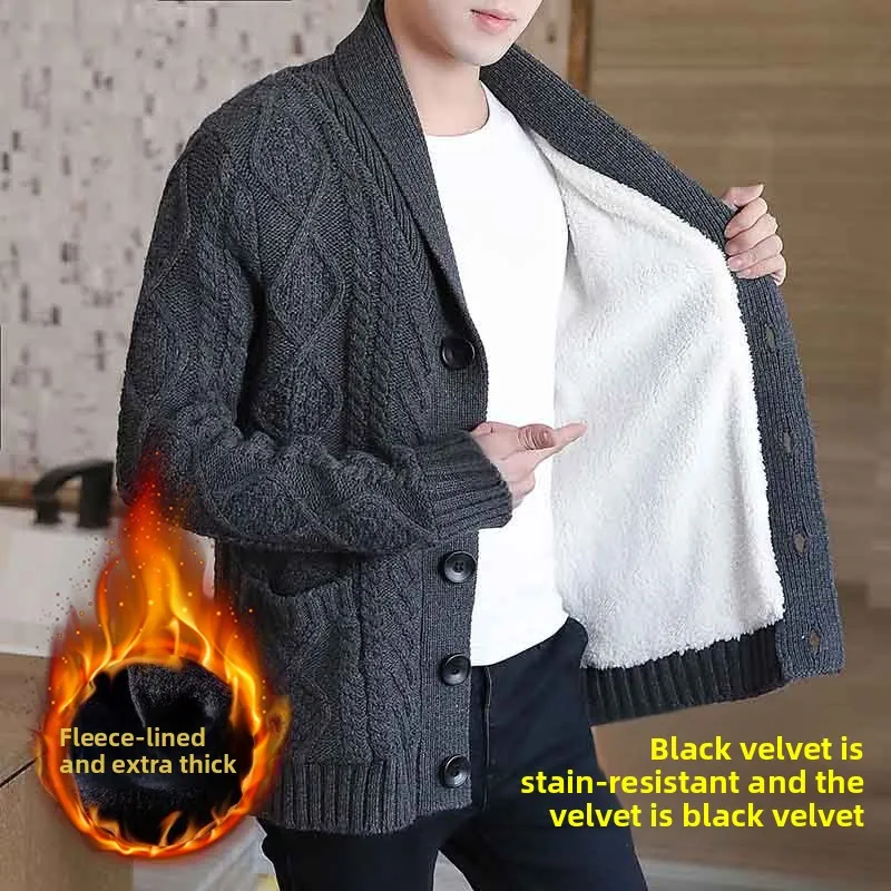 

Men's Faion Thiened Fce Autumn Winter Knitted Cardigan Casual V-Ne Button up Sweater Youth Active Sle Long Sve