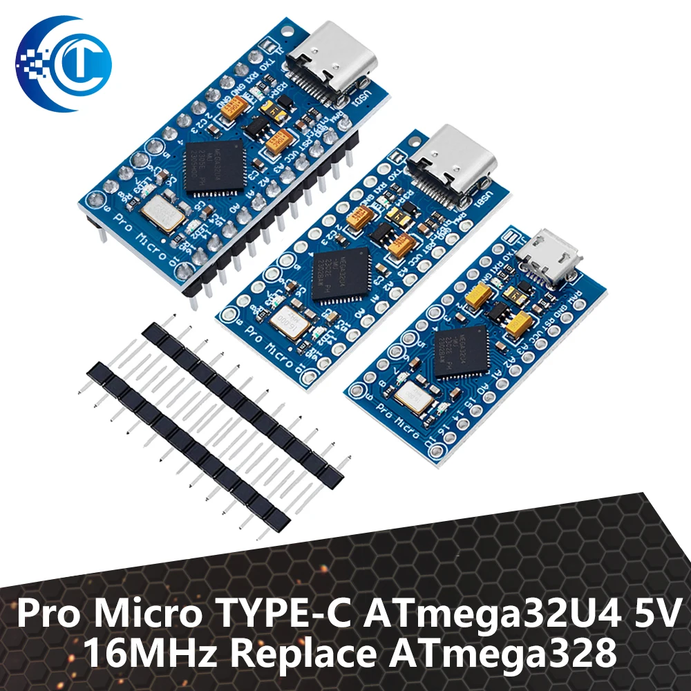 Pro Micro ATmega32U4 5V 16MHz Replace ATmega328 For Arduino TYPE-C  With 2 Row Pin Header For Leonardo Mini Usb Interface Pro