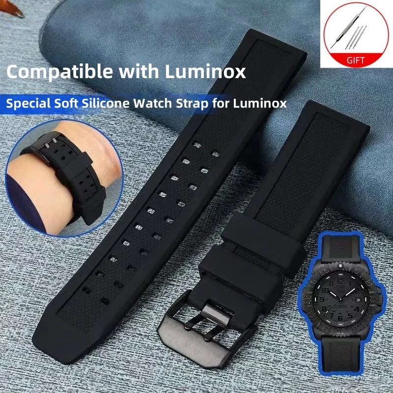 For Luminox 3051 8800 3080Bo Black Outdoor Safety Durable Waterproof Silicone Men's Watchbands 20mm 23mm Square Hole Watch Strap