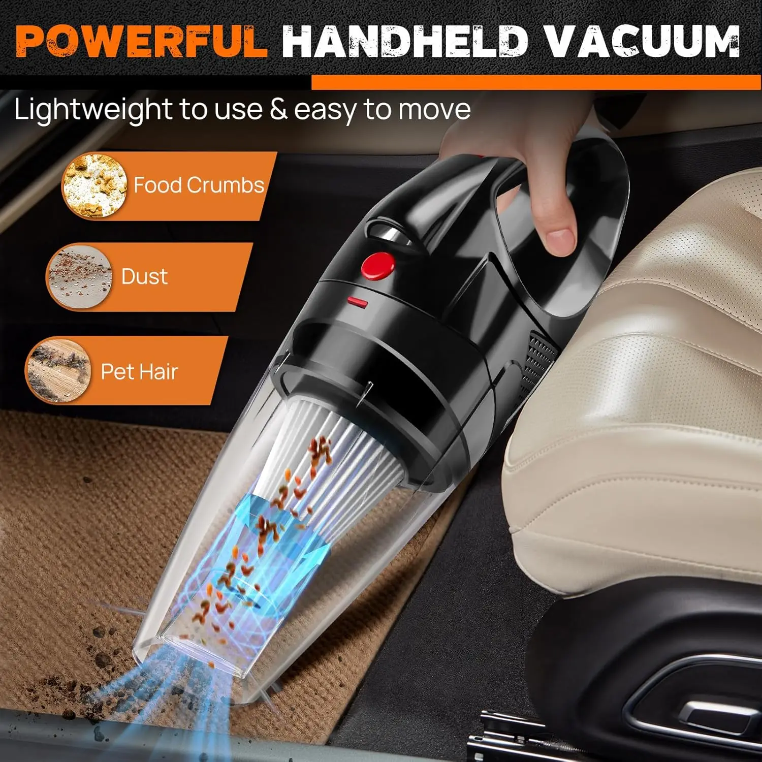 Handheld Vacuum CleanerPortable Vacuum CleanerSuper Suction with LED LightCordless Vacuum CleanerUltra Long Working Time