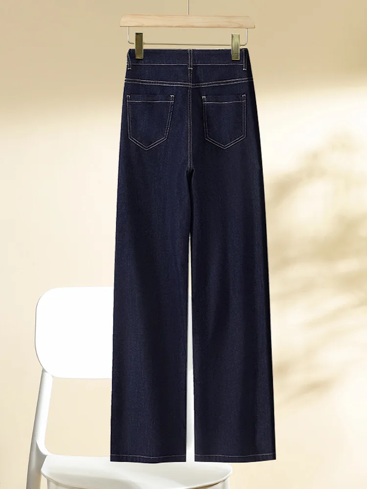 جينز أزرق داكن للنساء والشتاء، مقاس ضيق صغير، ساق مستقيمة، مبطن بالصوف، سروال طويل للتخسيس