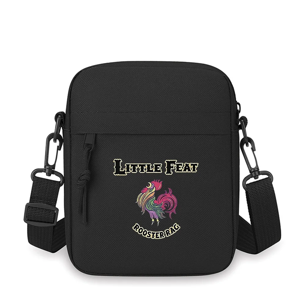 

Colorful Rooster,Black background,Little Feat Men Crossbody Bag Single Shoulder Women Cartoon Anime Film Printing Design Unisex