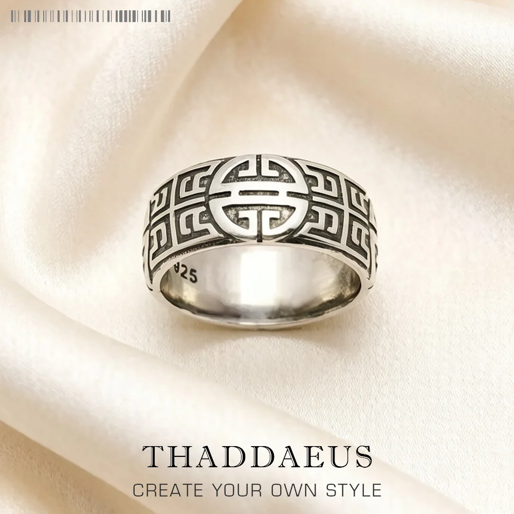 Anneau de bande Ethno en argent Sterling 925, grand signe de bénédiction, bijou fin ethnique pour femmes et hommes, cadeau de prière bouddhiste d'automne