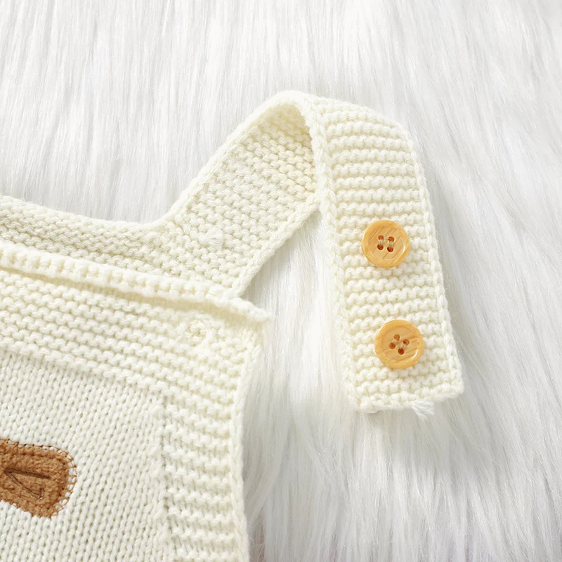 Sleeveless Square-neck Spaghetti Straps Beige Christmas Baby Summer Rompers Knitted Acrylic Newborn Infant Bodysuit Jumpsuit