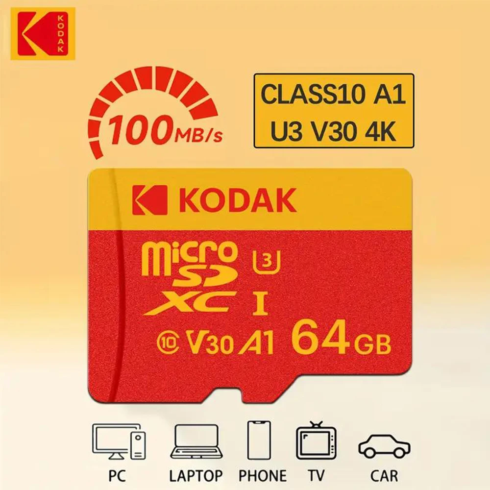 KODAK Micro SD Card Memory Card Class 10 256GB 128GB 64GB 32GB 4K High Speed Cartao De Memoria Flash Memory TF Mecard C10