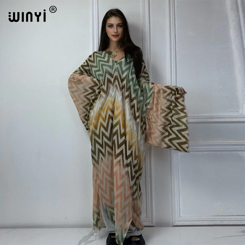 WINYI summer kaftan African Geometric wave print dubai luxury Maxi Dress abaya muslim woman dubai Fashion evening dress