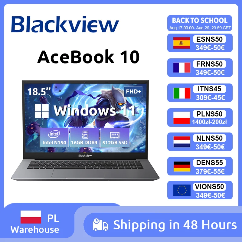 Blackview ACEBOOK 10 Laptop-Computer 18,5 Zoll FHD 8000 mAh Intel N150 Windows 11 16 GB RAM 512 GB BT5.2 WiFi 6 Desktop-Notebook