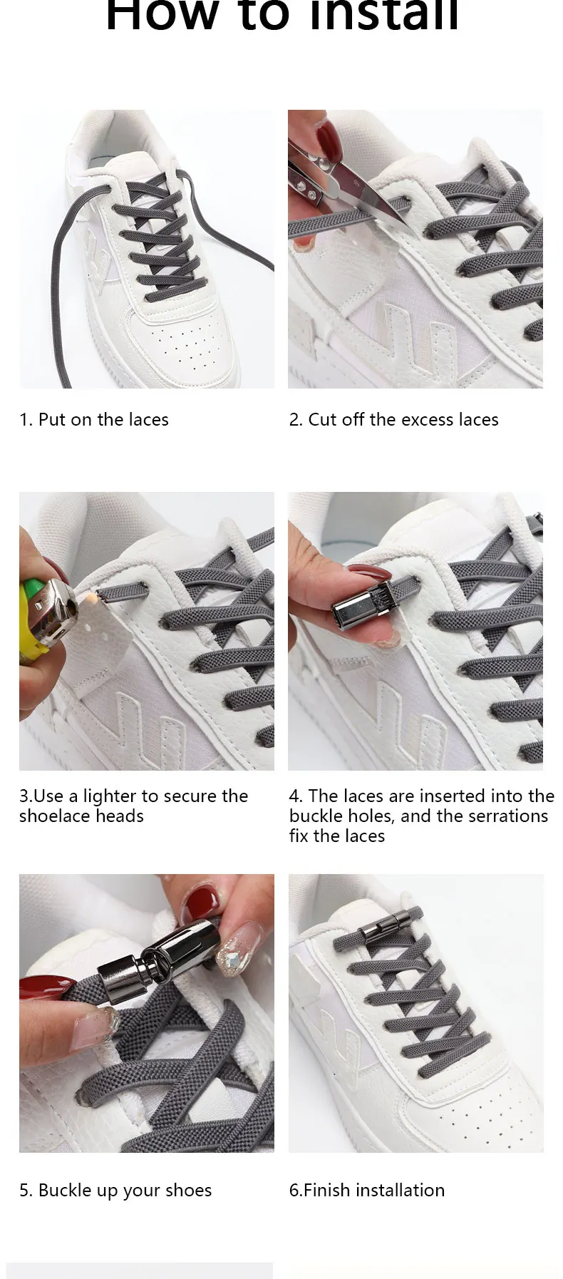 Elastische Schnürsenkel für Sneaker, Schnürsenkel ohne Binden, runde Metallverschlüsse, für Kinder und Erwachsene, sichere und schnelle Schnürung, elastisches Gummiband. – Detail 7