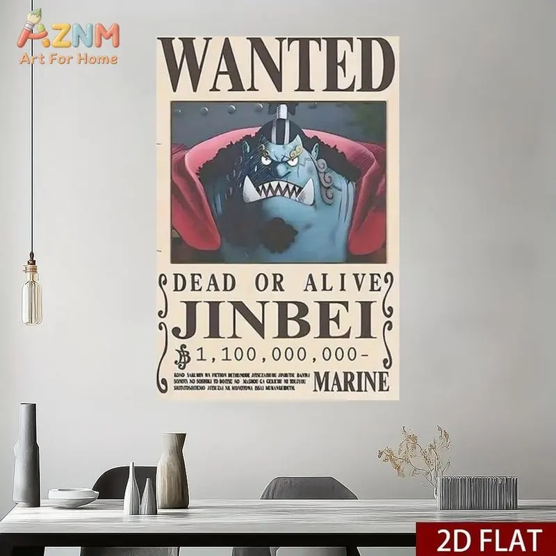 AZNM Jinbei One Piece Wanted - Lienzo decorativo para pared, póster de anime, decoración con impresión sin marco