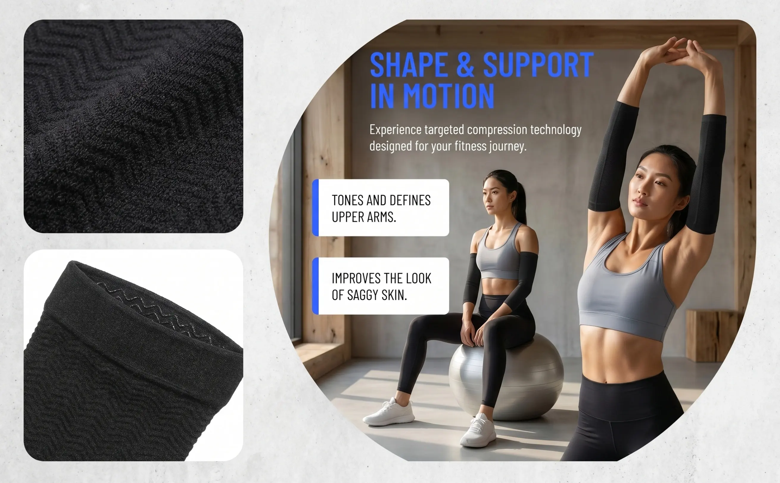 1Pair Arm Sleeves Slimming Compression Muscle Support Upper Arm Shaper Improve Circulation Fitness Walking Black