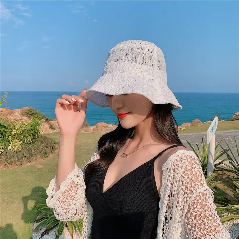 New White Lace Bucket Hat Women Summer Beach Lace Sun Hats Fashion Caps Breathable Fisherman Cap Panama Hats