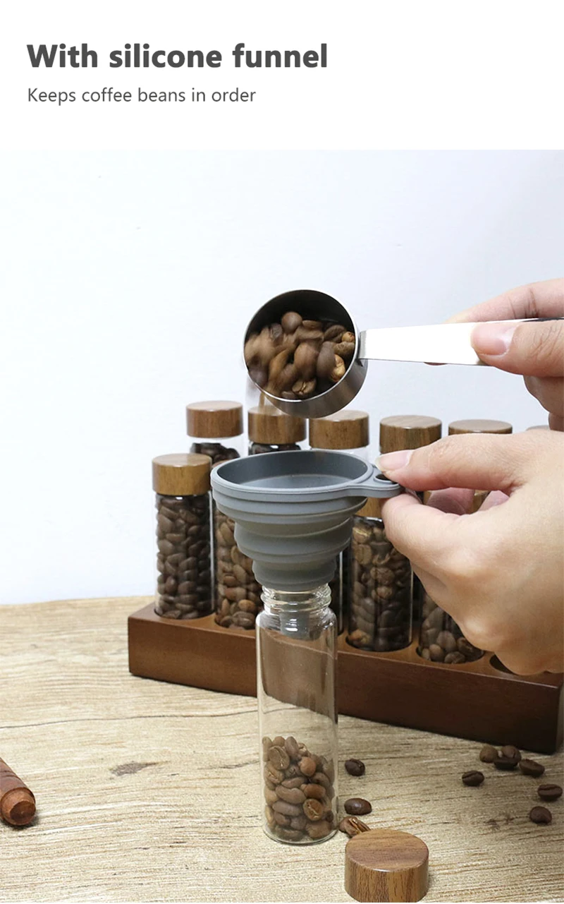 Kaffeebohnen Lagerung Container Rohr Display Rack Tee Flasche Glas Einzelne Dosis Espresso Zubehör Coffeware Set Barista Werkzeug Geschenk – Detail 12