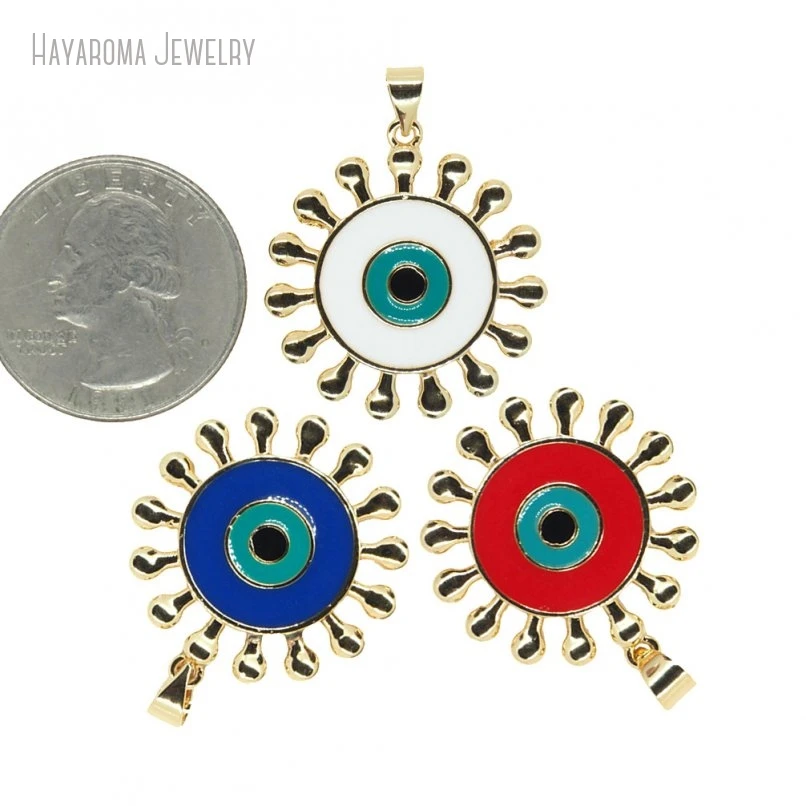 

10Pcs Star Sun Religious Evil Turkish Eye Metal Enamel Copper Jewelry Gold Color Wholesale Islam Pendant