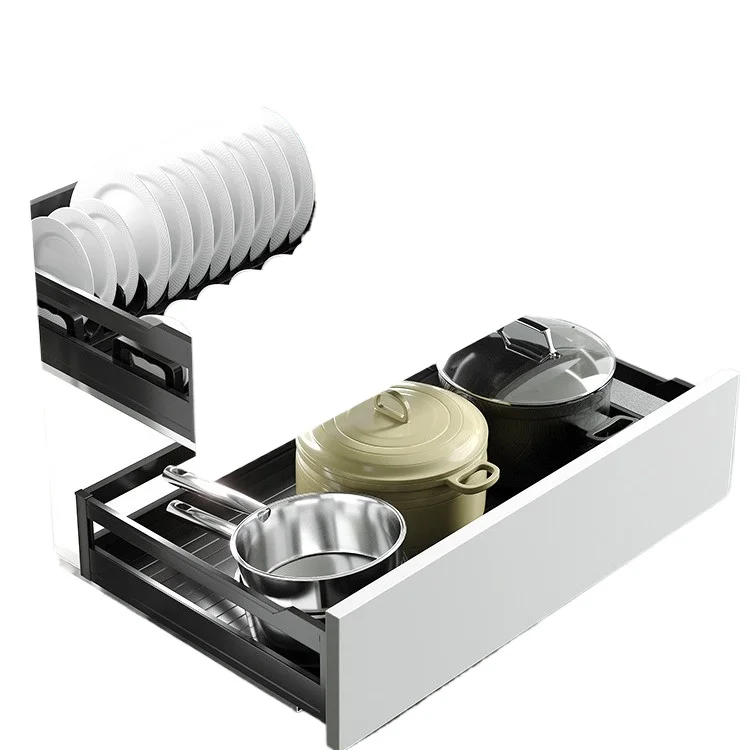 

Kitchen cabinet, drawer type shallow cabinet, aluminum alloy double-layer dish rack