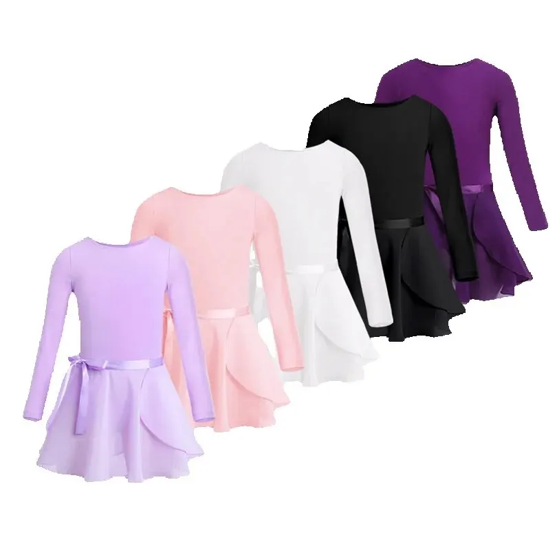 ChicTry Kids Ballet Tutu Dance Class Performance Dress Children Girls Gymnastics Leotard Dancewear Clothes with Tied Skirt Set — zdjęcie 2