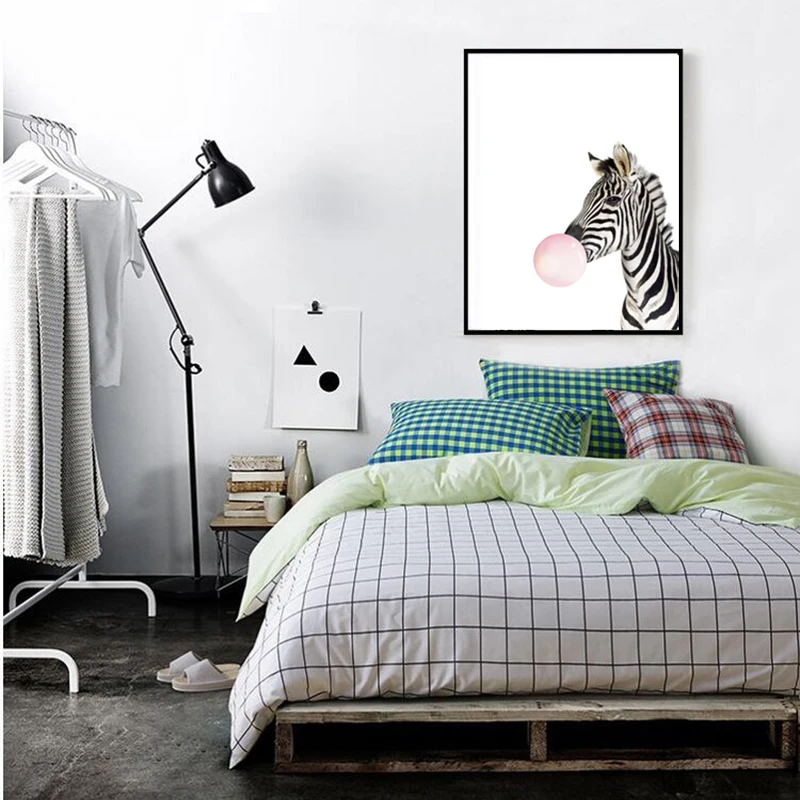 Kawaii Animal zebra Nordic Canvas Painting Art Print Poster Wall Picture Room Decor（Unframed）30cm*40cm