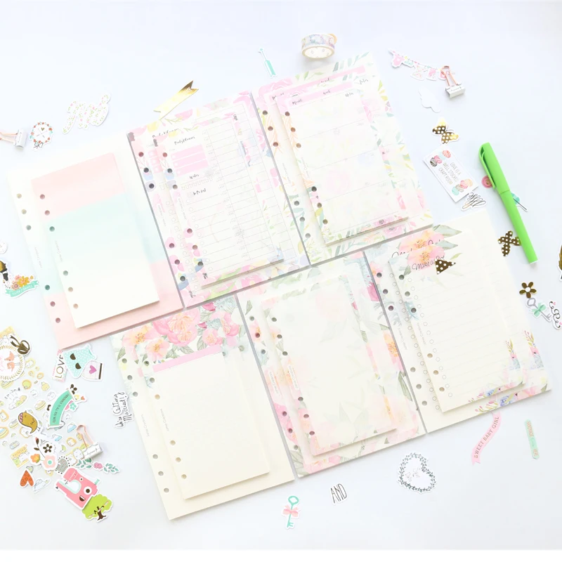 Domikee candy cartoon flower filling inner papers core for 6 holes binder notebooks:daily planner weekly planner blank list A5A6