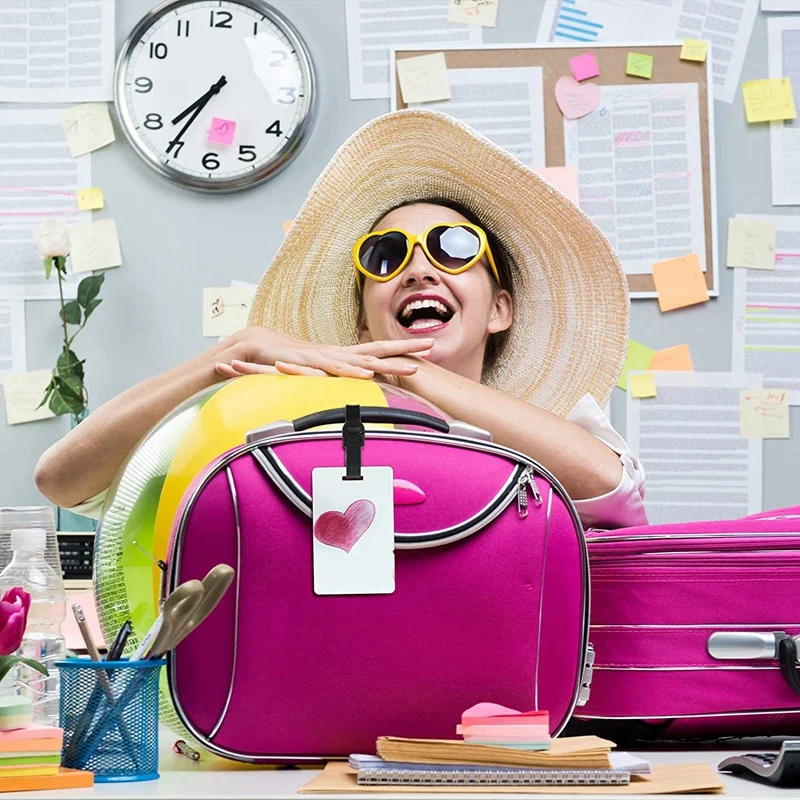 10PCS Sublimation Blank Luggage Tags Blank With Strap Double Sided MDF Suitcase Label Tag