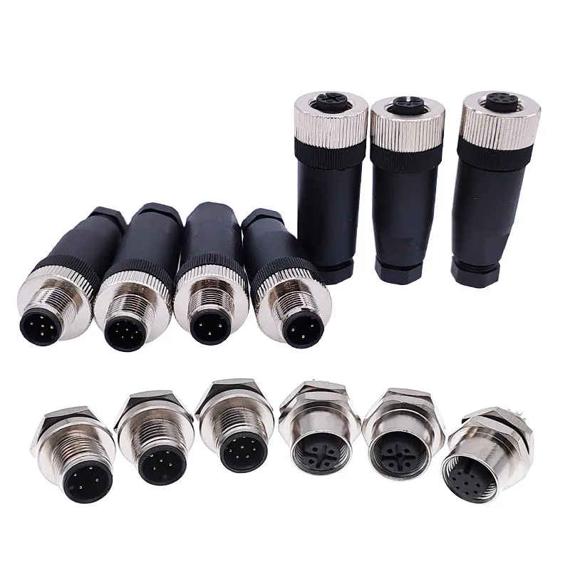 

Набор из 10 водонепроницаемых разъемов M12 (4-контактные, 5-контактные) с резьбовым соединением (штекер/гнездо) для промышленного использования