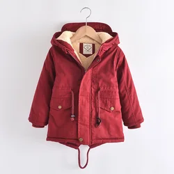 Boys Coats Autumn Winter Fashion Hooded Fur Children's Plus Velvet Warming Cotton Outerwear For Kids Jacket 5-14 Years