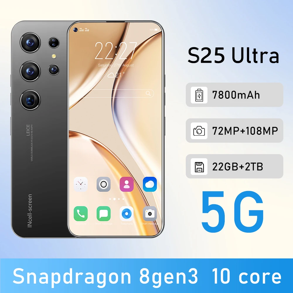 New S25 Ultra smartphone 5G Android 14 7.3 Inch Snapdragon 8gen3 10core dual SIM 108 Million HD Camera global version cellphones