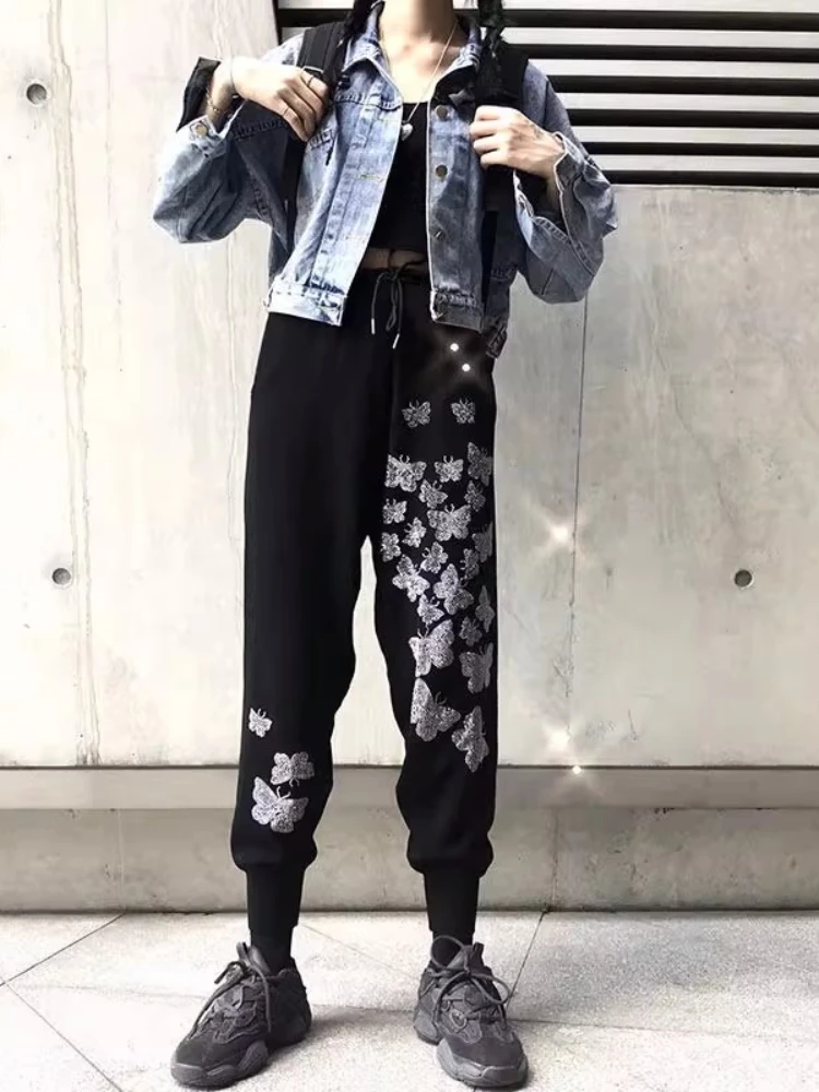 Fashion Streetwear Harem Pants Women Hot Diamond Wing Korean Loose Casual Pant Femme Harajuku Joggers Y2k Sweatpants Trousers