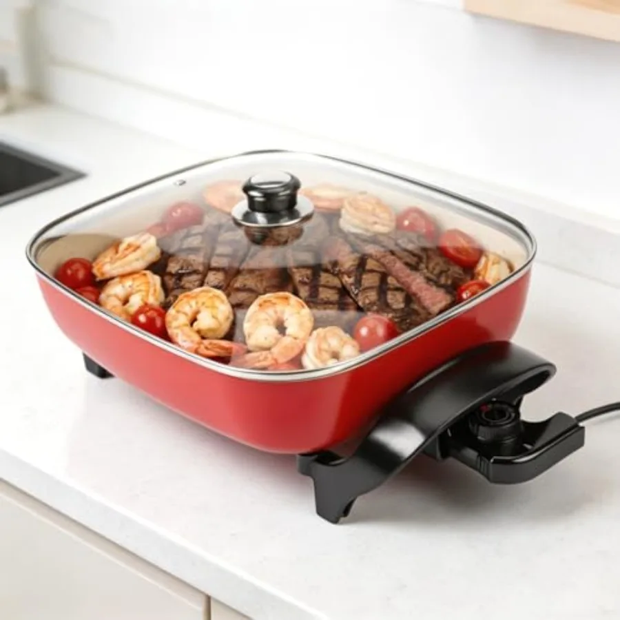 

15'' Ceramic Nonstick Electric Skillet with Tempered Vented Glass LidThermostat Control to Prevent Overheating Removable Easy-t