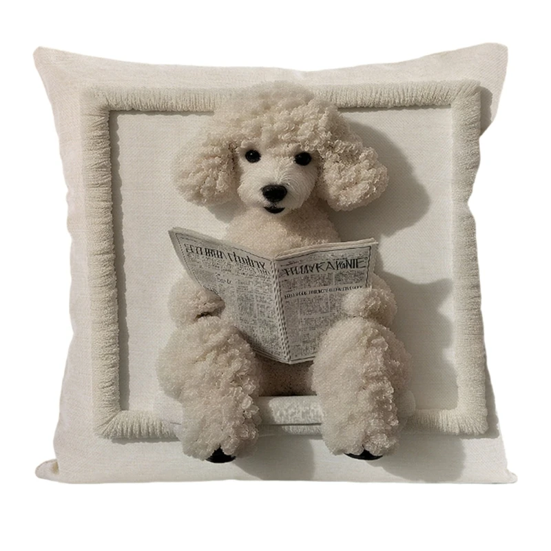 Artistics Dog Print Linen Cushion Case Breathable Bedding Accessory JOMD