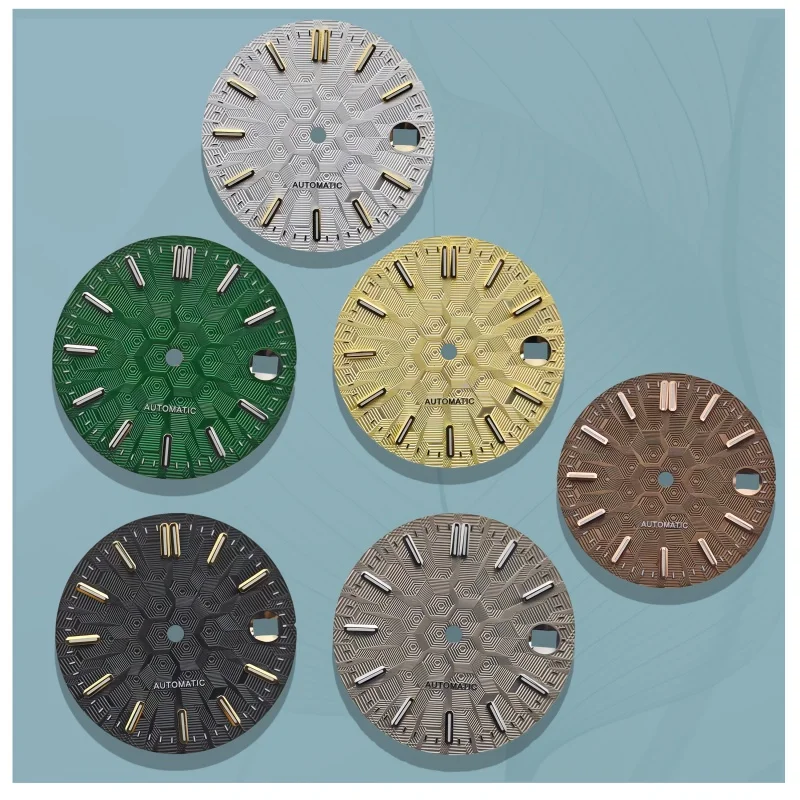

NH35 Dial, 28.5mm Architectural Geometric Dial, Green Luminous Logoless Watch Accessories for NH35 Caliber