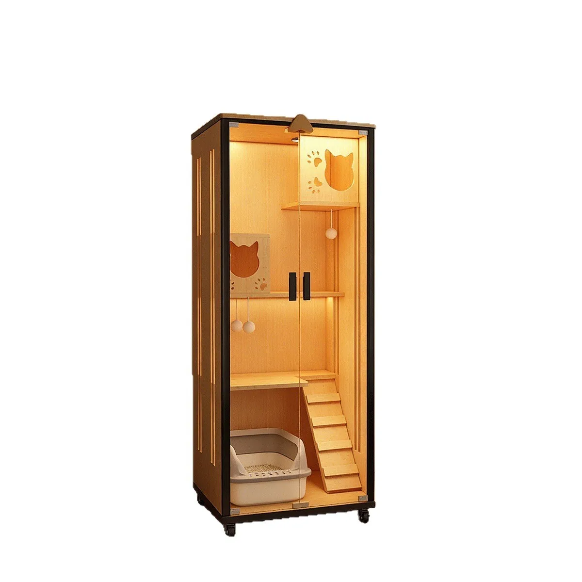 

@Cat villa cage luxury wooden house glass door ctoilet integrated cabinet breathable does not occupy nest