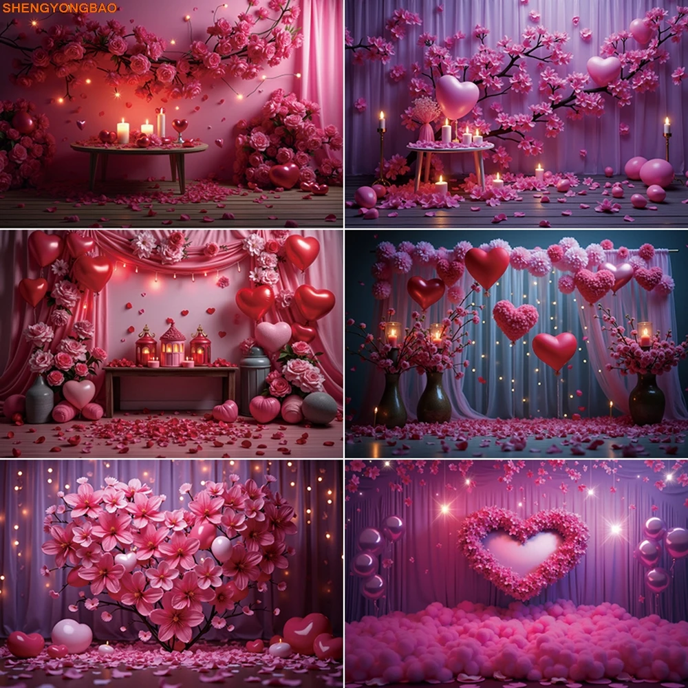 

February 14 Photography Backdrop 2025 Happy Valentines Photo Studio Background Flower Balloon Romantic Scene Photocall