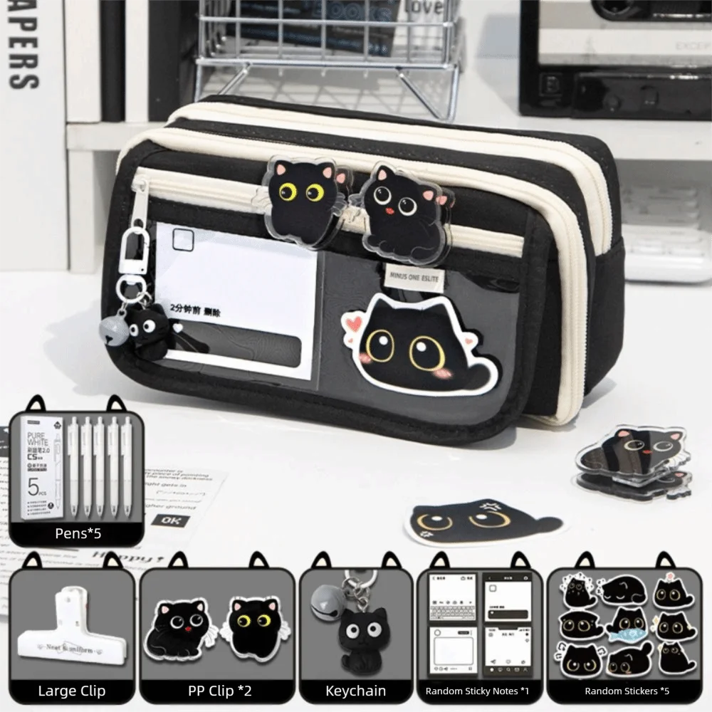 

High Quality Six-Layer Pen Bag Transparent PVC+Canvas Pencil Case Large Capacity Portable Stationery Bag Student Gift