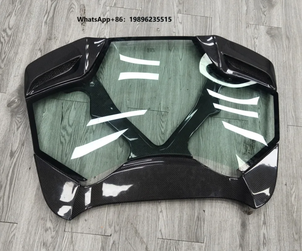 New for 488 Spider Transparent Carbon Fiber Engine Cover & Bonnet with Clips-Dry Carbon Fiber Parts