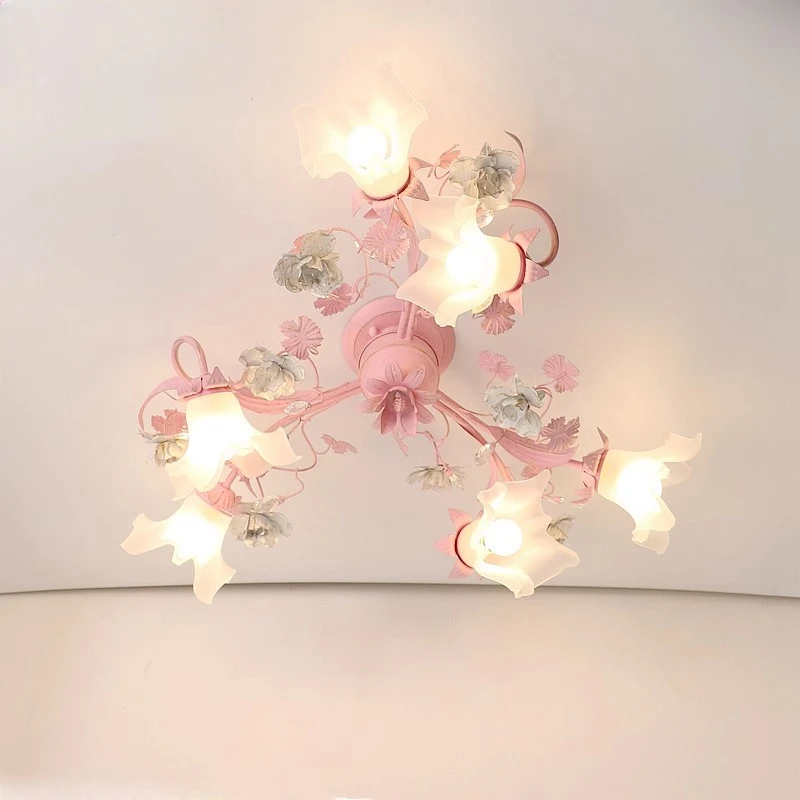 

American pastoral ceiling lamp, living room bedroom flowers French retro romantic flowers creative children's room European lamp