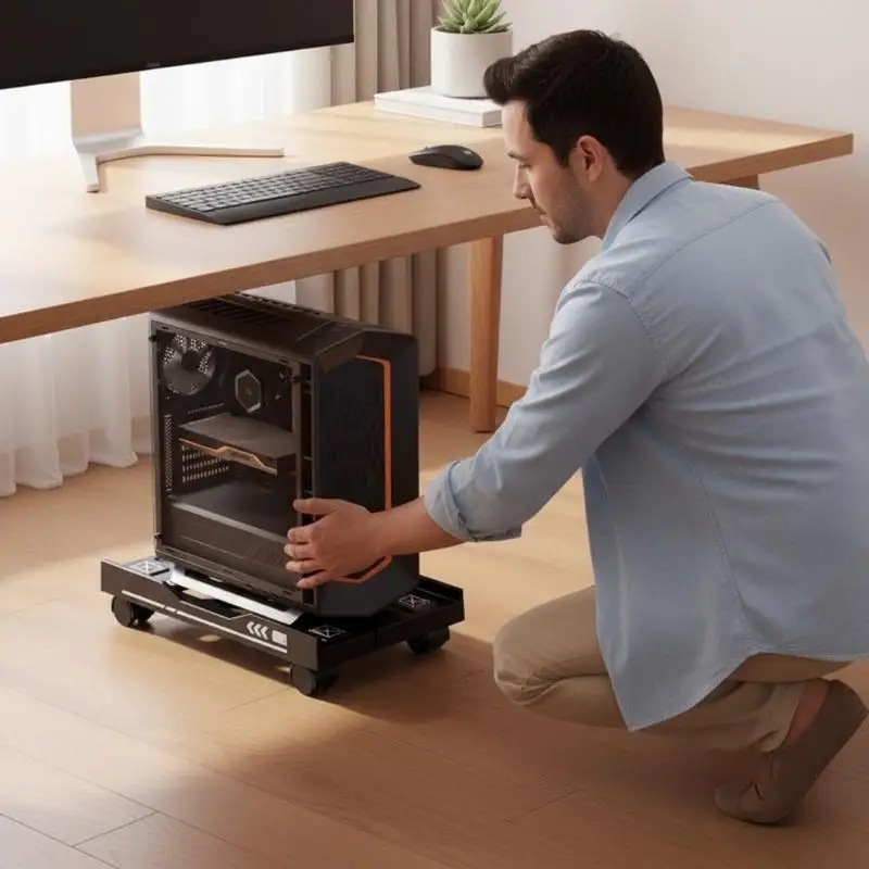 

Регулируемая подставка для компьютерного корпуса, мобильный держатель для ПК, передвижная тележка для системного блока с колесами, подстольная полка для хранения для офиса и игр