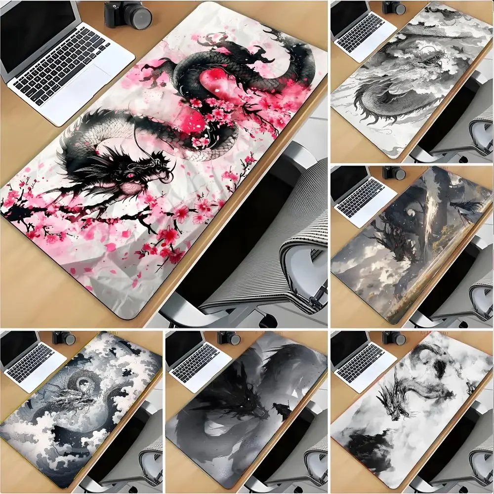 Ink wash painting dragon Mouse Pad Large Mouse Pad Desk Mat Non‑Slip Gaming Board Game Mat with Stitched Edges
