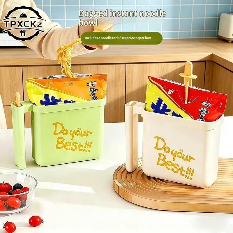 No Wash Instant Noodle Bowl with Fork Heat-resistant Lunch Box Food Grade Instant Food Ramen Bento Box Suit Busy/Lazy Eaters