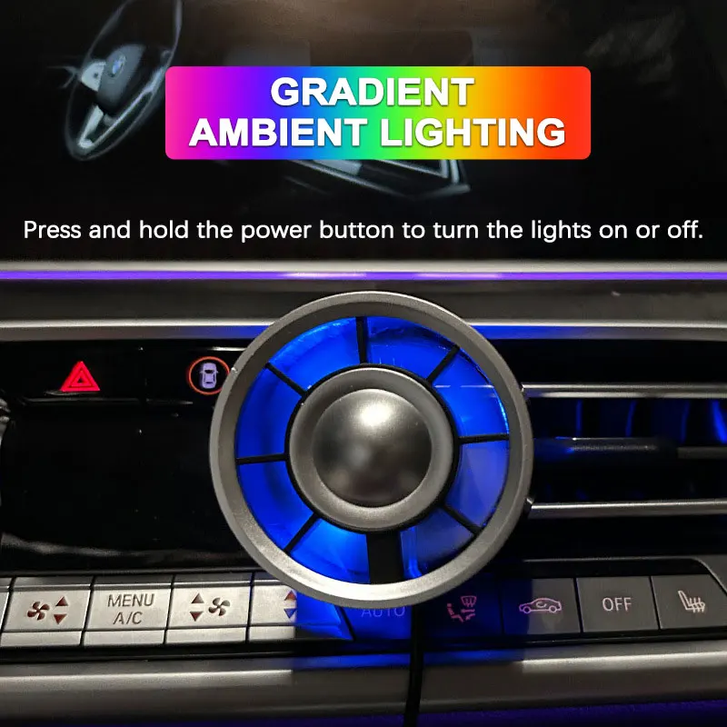 Car Air Vent Fan Portable Mini Cooling Fan Adjustable Wind Speed Ambient Light Universal USB Car Accessories