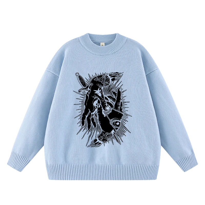 

Женский осенний теплый уличный свитер с длинным рукавом, вязаный повседневный свитер Y2K Harajuku в стиле панк с круглым вырезом, модные готические классические эстетические свитера