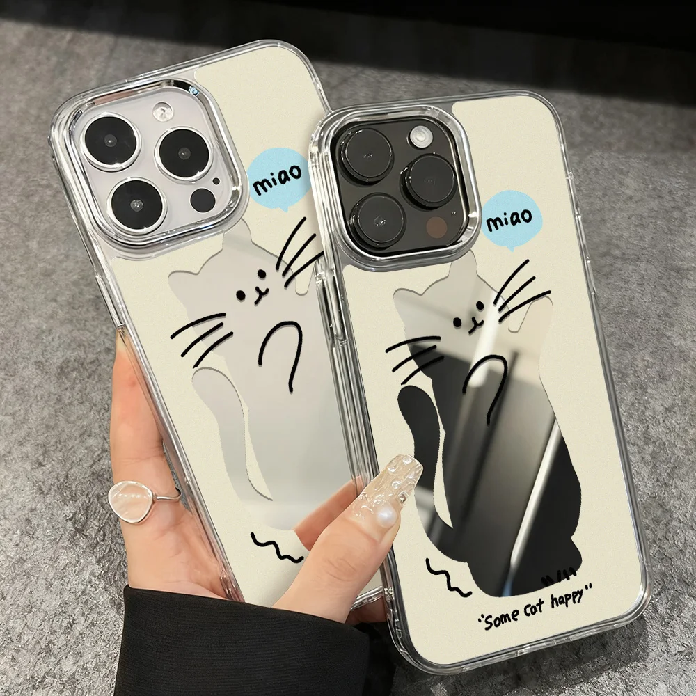 Luxus Make-Up Spiegel Telefon Fall Für iPhone 17 Pro Max 16 13 11 15 14 12 Air 16promax 17promax 15promax Katze Gemalt Funda Abdeckung