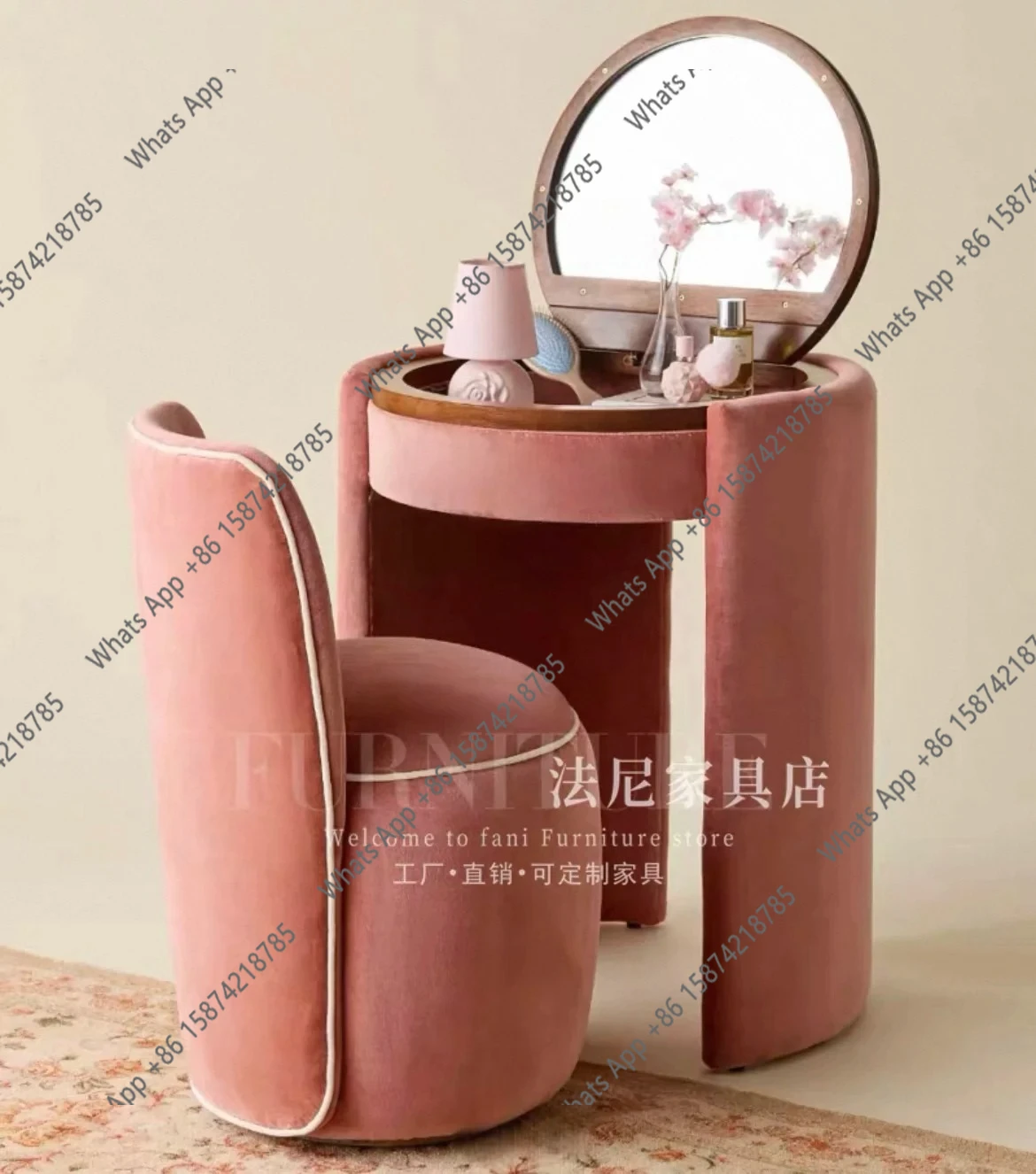 0 C Modern Small Chair Vanity Table Storage Mirror Fabric Makeup Bedroom Dressers Girl Drawers Luxury Coiffeuse De Chambre Furni