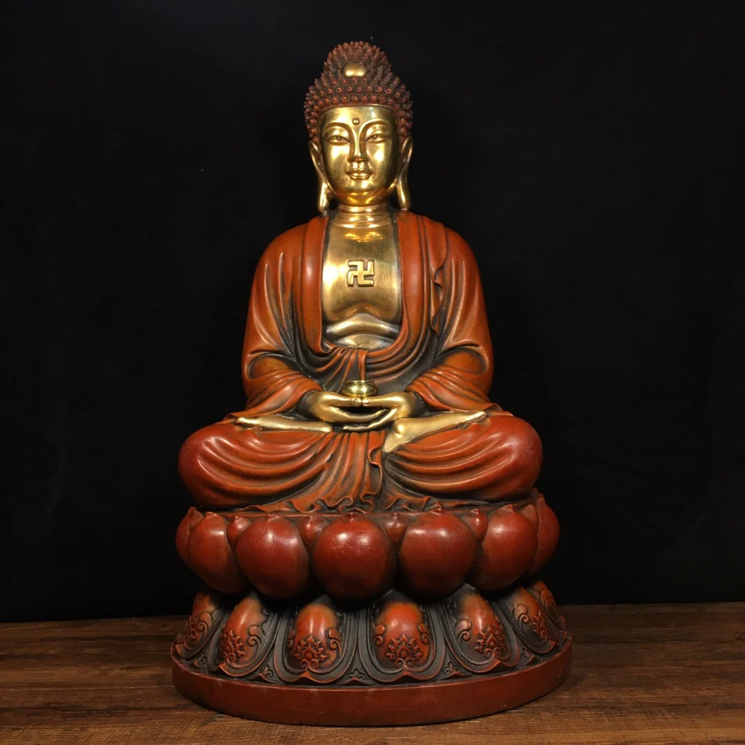 

16"Tibetan Temple Collection Old Bronze Gilt Real gold silver Shakyamuni Buddha lotus platform Amitabha Worship Hall Town house