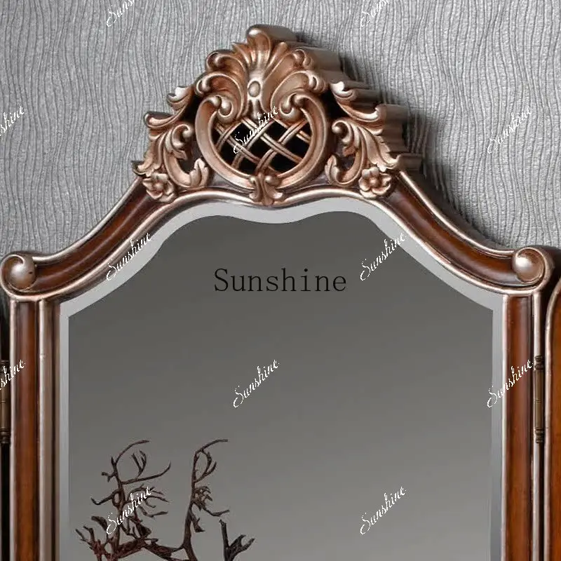 

European luxury solid wood dresser, bedroom villa furniture with mirror makeup table FT