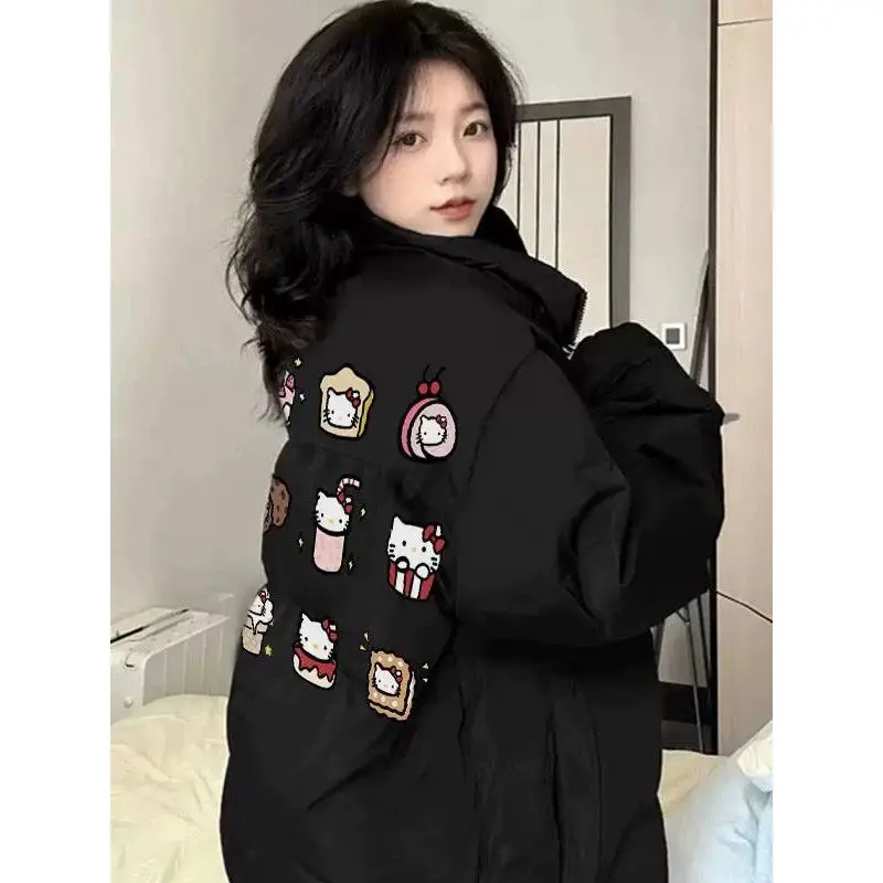 

Хлопковая одежда Sanrios для девочек, хлопковые куртки Hello Kittys Kawaii, повседневные, удобные, модные, универсальные, простые, свободные, с креативным принтом